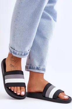 Damskie Klapki W Paski Czarne Vision