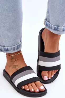 Damskie Klapki W Paski Czarne Vision