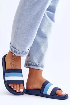 Damskie Klapki W Paski Granatowe Vision