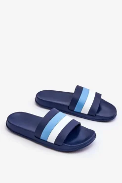 Damskie Klapki W Paski Granatowe Vision