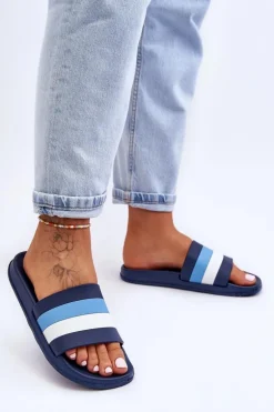 Damskie Klapki W Paski Granatowe Vision