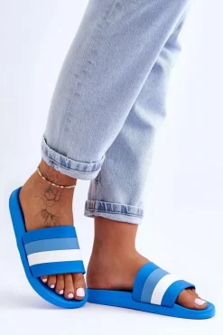 Damskie Klapki W Paski Niebieskie Vision