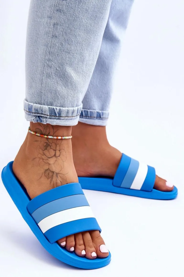 Damskie Klapki W Paski Niebieskie Vision