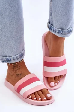 Damskie Klapki W Paski Różowe Vision