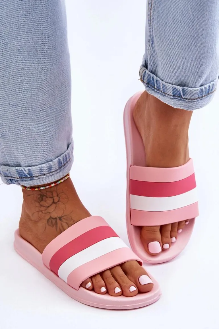 Damskie Klapki W Paski Różowe Vision
