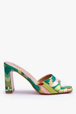 Damskie Klapki We Wzory Na Obcasie Zielone Adelise
