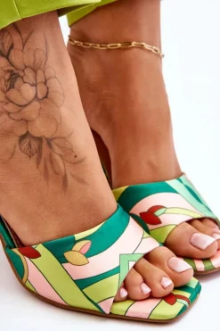 Damskie Klapki We Wzory Na Obcasie Zielone Adelise