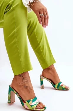 Damskie Klapki We Wzory Na Obcasie Zielone Adelise