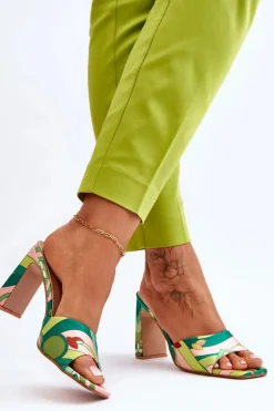 Damskie Klapki We Wzory Na Obcasie Zielone Adelise