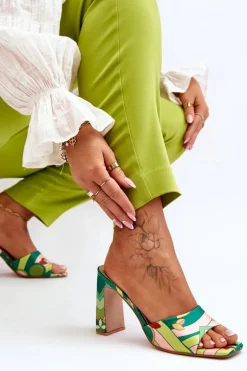 Damskie Klapki We Wzory Na Obcasie Zielone Adelise