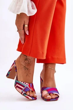 Damskie Klapki We Wzory Na Obcasie Fioletowe Adelise