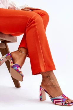 Damskie Klapki We Wzory Na Obcasie Fioletowe Adelise