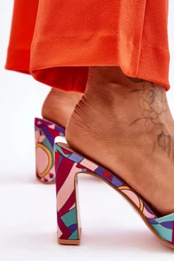 Damskie Klapki We Wzory Na Obcasie Fioletowe Adelise