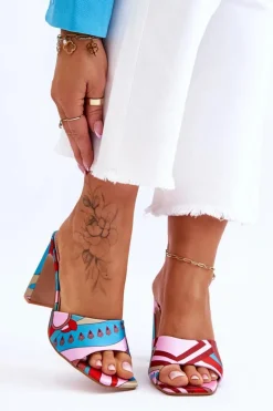 Damskie Klapki We Wzory Na Obcasie Niebieskie Adelise