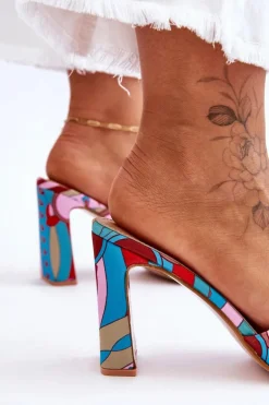 Damskie Klapki We Wzory Na Obcasie Niebieskie Adelise