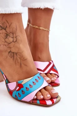 Damskie Klapki We Wzory Na Obcasie Niebieskie Adelise