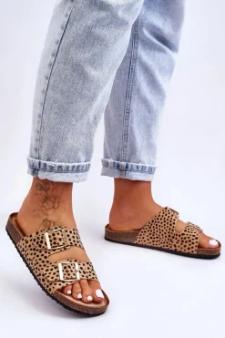 Damskie Klapki Wsuwane Leopard Beżowo-Czarne Destino