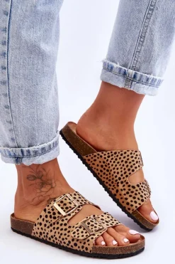 Damskie Klapki Wsuwane Leopard Beżowo-Czarne Destino