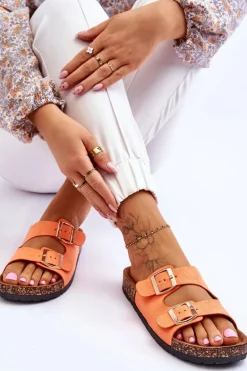 Damskie Klapki Wsuwane Na Korkowej Podeszwie Pomarańczowe Cortina