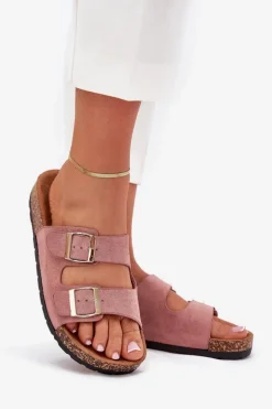 Damskie Klapki Wsuwane Na Korkowej Podeszwie Jasnoróżowe Cortina