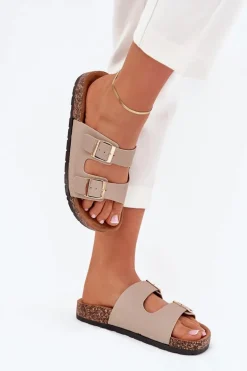 Damskie Klapki Wsuwane Na Korkowej Podeszwie Beżowe Cortina