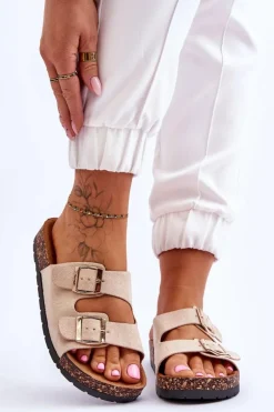 Damskie Klapki Wsuwane Na Korkowej Podeszwie Beżowe Cortina