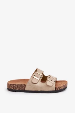 Damskie Klapki Wsuwane Na Korkowej Podeszwie Złote Cortina