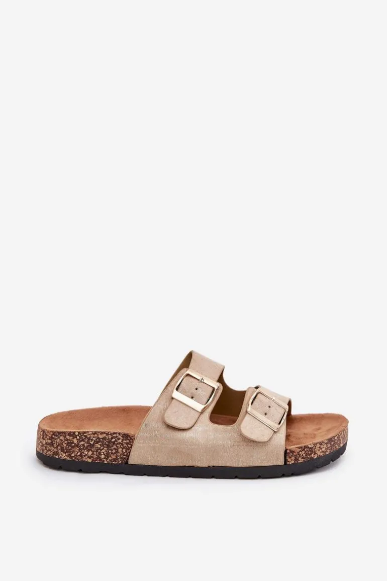 Damskie Klapki Wsuwane Na Korkowej Podeszwie Złote Cortina