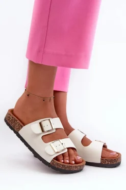 Damskie Klapki Wsuwane Na Korkowej Podeszwie Białe Cortina