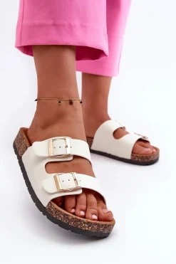 Damskie Klapki Wsuwane Na Korkowej Podeszwie Białe Cortina