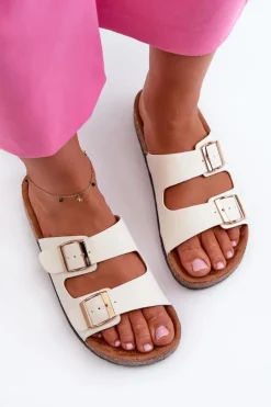 Damskie Klapki Wsuwane Na Korkowej Podeszwie Białe Cortina