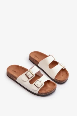 Damskie Klapki Wsuwane Na Korkowej Podeszwie Białe Cortina