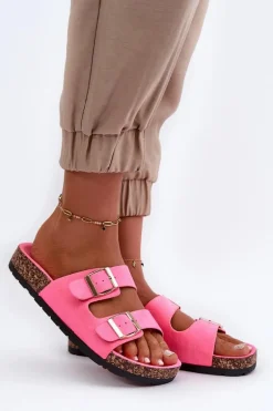 Damskie Klapki Wsuwane Na Korkowej Podeszwie Neonowy Róż Cortina