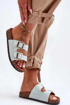 Damskie Klapki Wsuwane Na Korkowej Podeszwie Miętowe Cortina