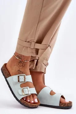 Damskie Klapki Wsuwane Na Korkowej Podeszwie Miętowe Cortina