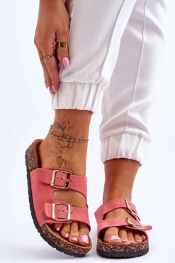 Damskie Klapki Wsuwane Na Korkowej Podeszwie Różowe Cortina