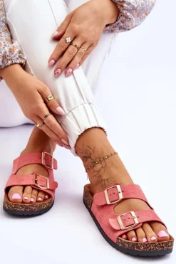 Damskie Klapki Wsuwane Na Korkowej Podeszwie Różowe Cortina