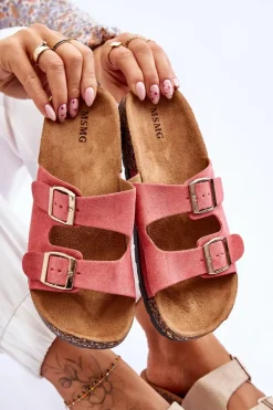 Damskie Klapki Wsuwane Na Korkowej Podeszwie Różowe Cortina