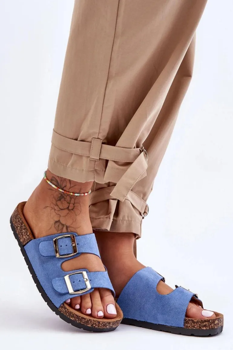 Damskie Klapki Wsuwane Na Korkowej Podeszwie Niebieskie Cortina