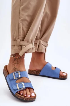 Damskie Klapki Wsuwane Na Korkowej Podeszwie Niebieskie Cortina