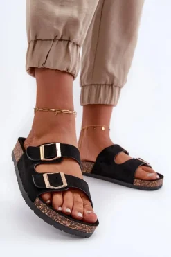 Damskie Klapki Wsuwane Na Korkowej Podeszwie Czarne Cortina