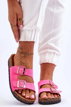 Damskie Klapki Wsuwane Na Korkowej Podeszwie Neonowe Różowe Cortina