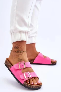 Damskie Klapki Wsuwane Na Korkowej Podeszwie Neonowe Różowe Cortina