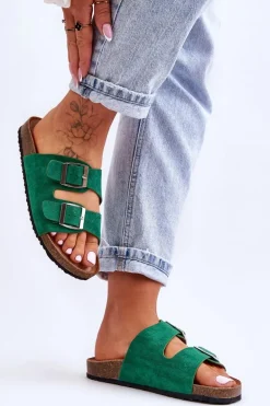 Damskie Klapki Wsuwane Zielone Destino