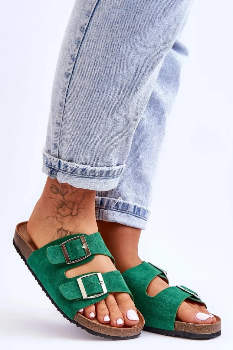 Damskie Klapki Wsuwane Zielone Destino