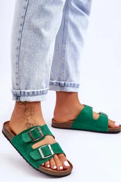 Damskie Klapki Wsuwane Zielone Destino
