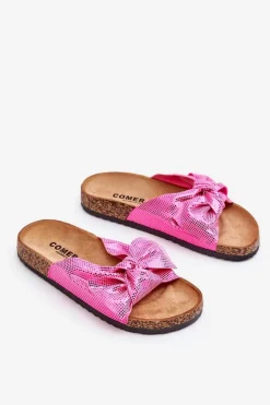 Damskie Klapki Z Błyszczącą Kokardą Różowe Cristina