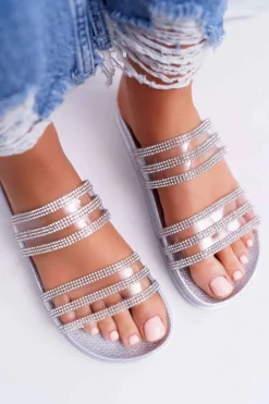 Damskie Klapki Z Cyrkoniami Srebrne Larena