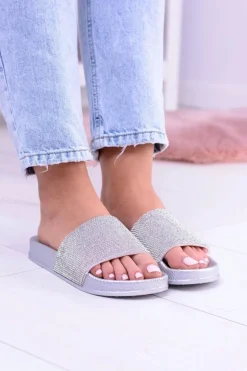 Damskie Klapki Z Cyrkoniami MadameCristal Srebrne