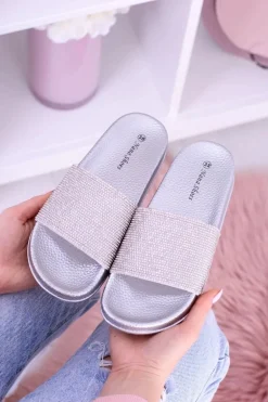 Damskie Klapki Z Cyrkoniami MadameCristal Srebrne